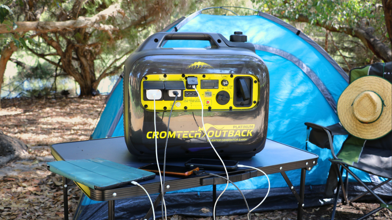 For those seeking compact and lightweight options, the Cromtech Outback 2.4kW Platinum Inverter Generator offers pure sine wave technology, making it perfect for safely powering sensitive electronics such as laptops and smartphones.